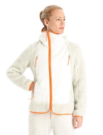 Women's Icebreaker RealFleece™ Merino High Pile Long Sleeve Zip Hoodie Ecru Heather / Snow | CA 1286RVDW